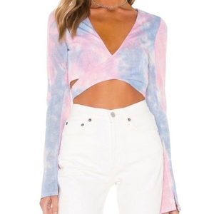 NWT Lovers + Friends Mclaughlin Wrap Cropped Top in‎ Pastel Tie Dye Small
